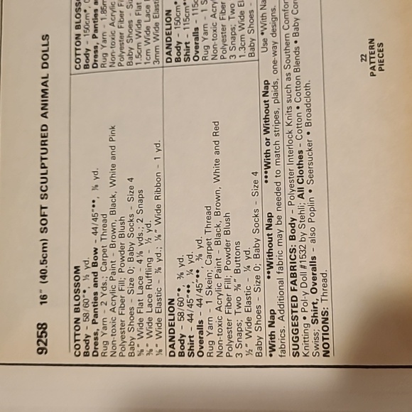 Blossom Babies McCalls Sewing Patterns 9258 9257 9581 Stuffed Toy - Picture 7 of 16